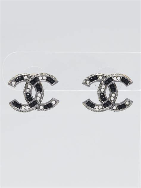 chanel ruthenium earrings|CHANEL Ruthenium Crystal CC Earrings Black .